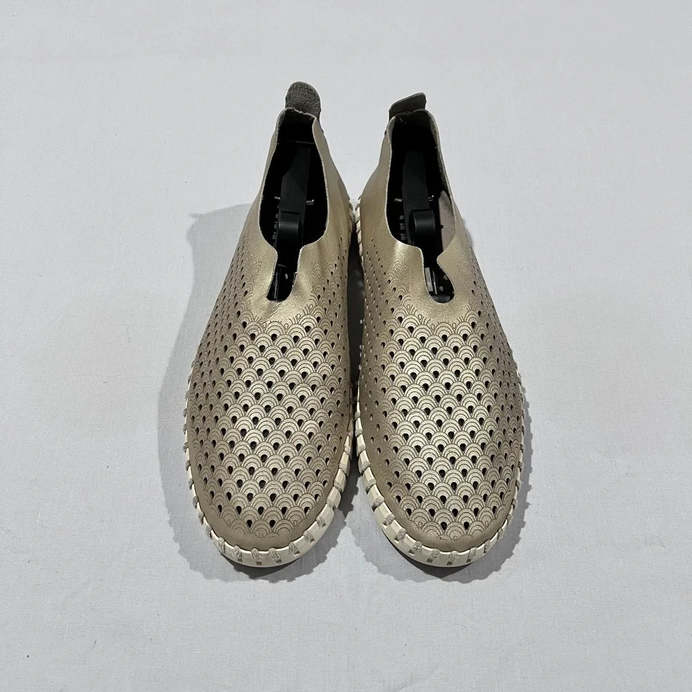 Womens Ilse Jacobsen Hornbaek Gold Leather Slip On Comfort Breathe Sneakers 39